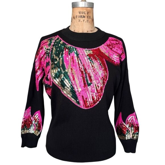 Vintage 80’s Vibrant Sequin Embellished Sweater Multicolored Size M - Picture 1 of 5